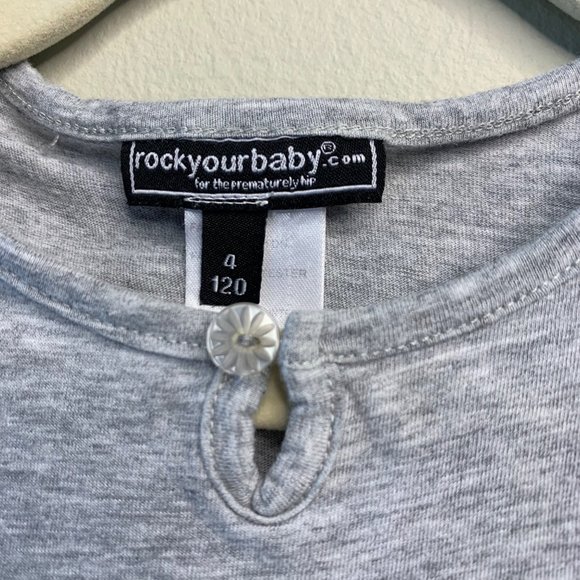 ROCK YOUR BABY Girls Gray Dress 4 4T 120 White Tulle Toddler Girl Flutter Sleeve - Picture 4 of 5